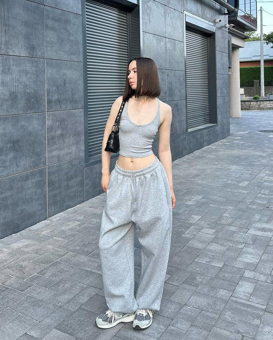 baggy sweatpants by voglav for girls in black and grey